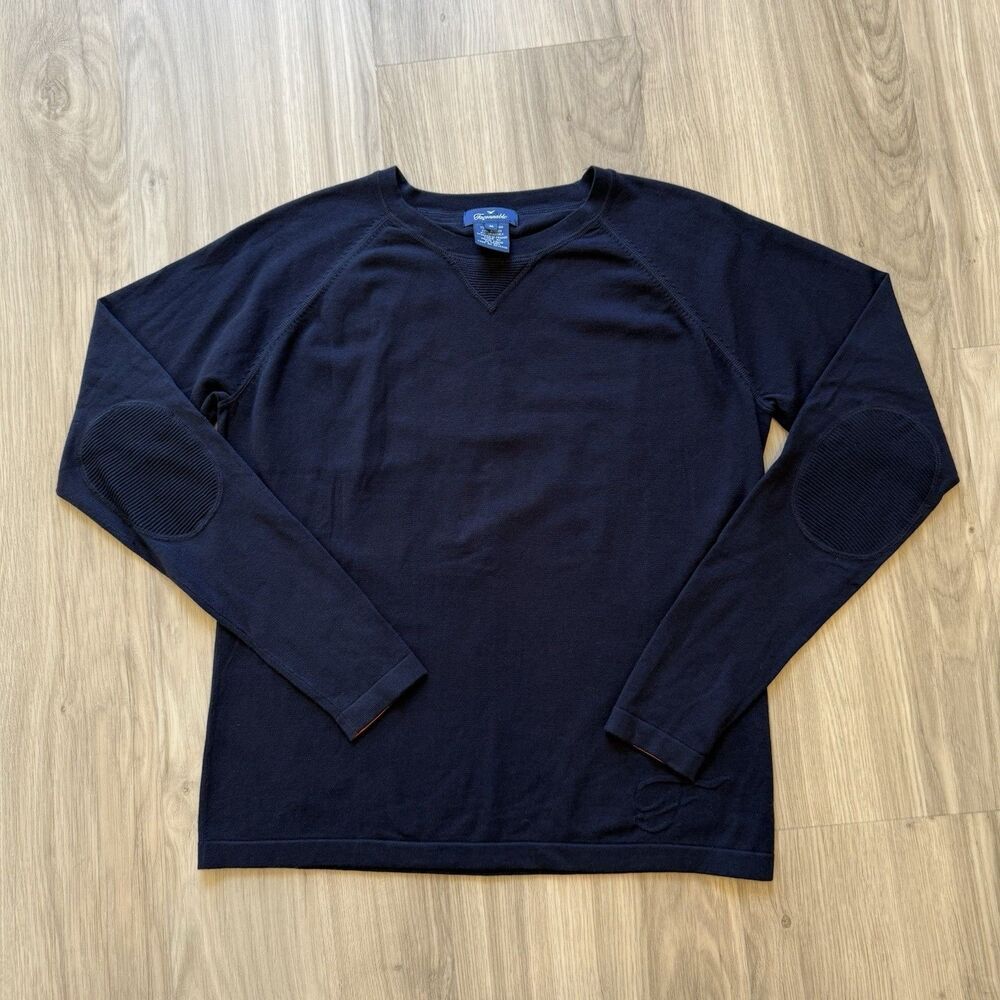 Faconnable Women's Medium Navy Blue Lightweight Sweater Elbow Patches EUC Read